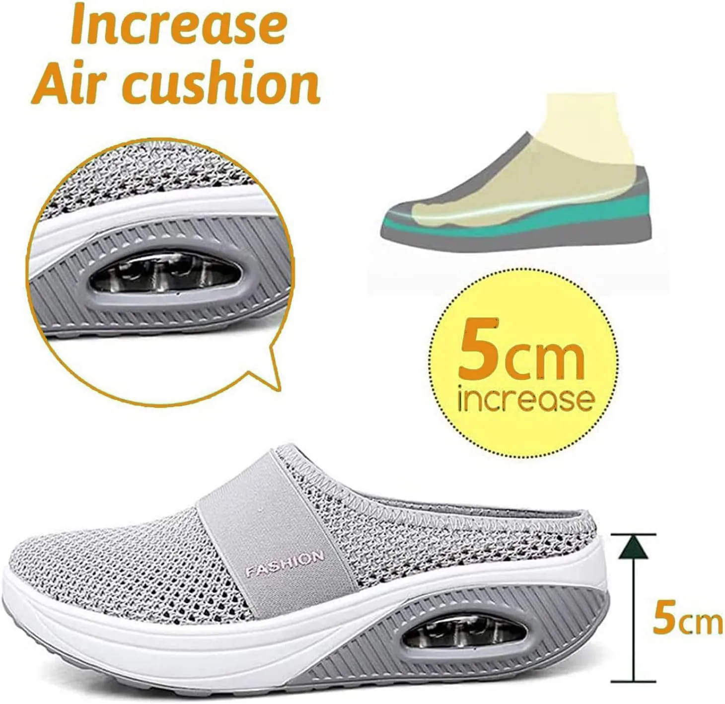 Diabetic Air-Cushion Slip-On Walking Shoes, Orthopedic Diabetic Slippers, with Arch-Support for Women
