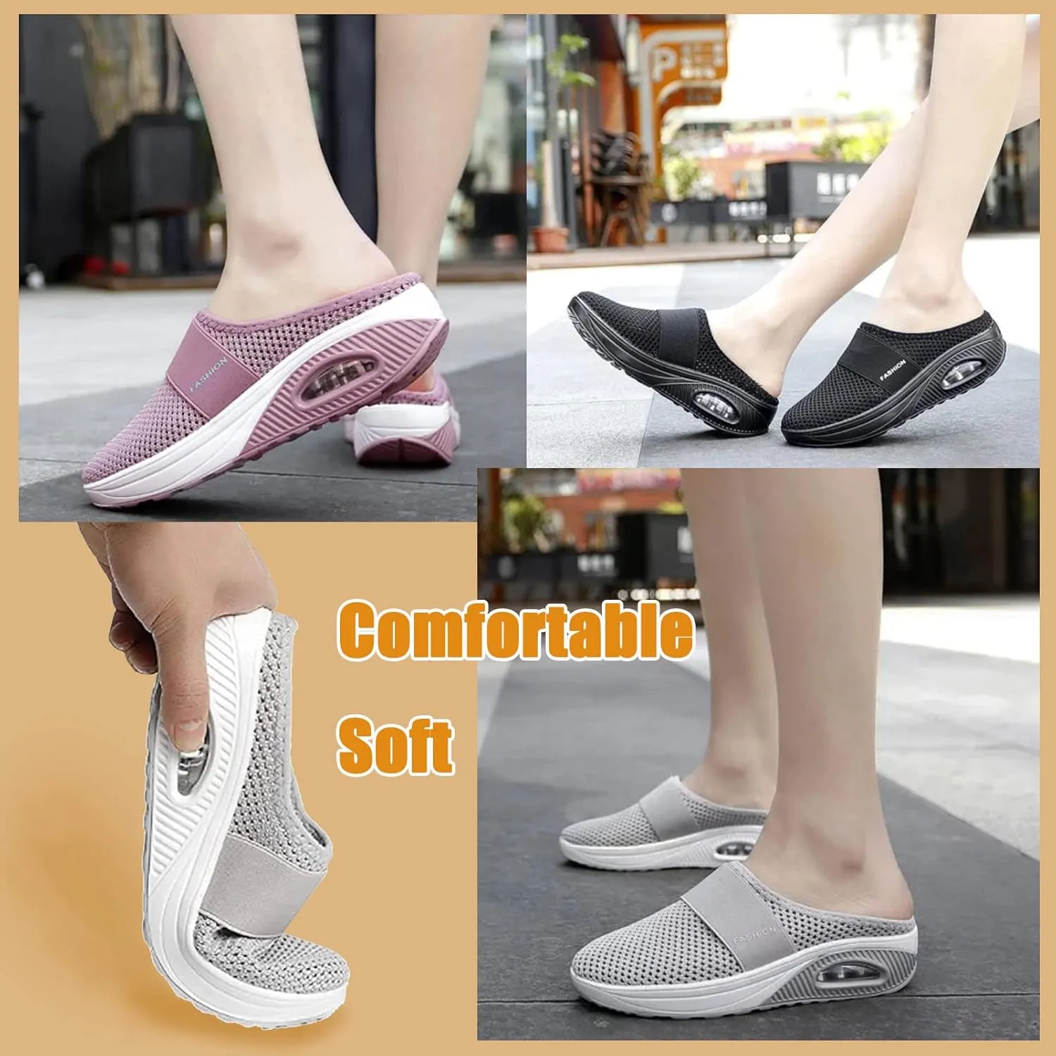 Diabetic Air-Cushion Slip-On Walking Shoes, Orthopedic Diabetic Slippers, with Arch-Support for Women