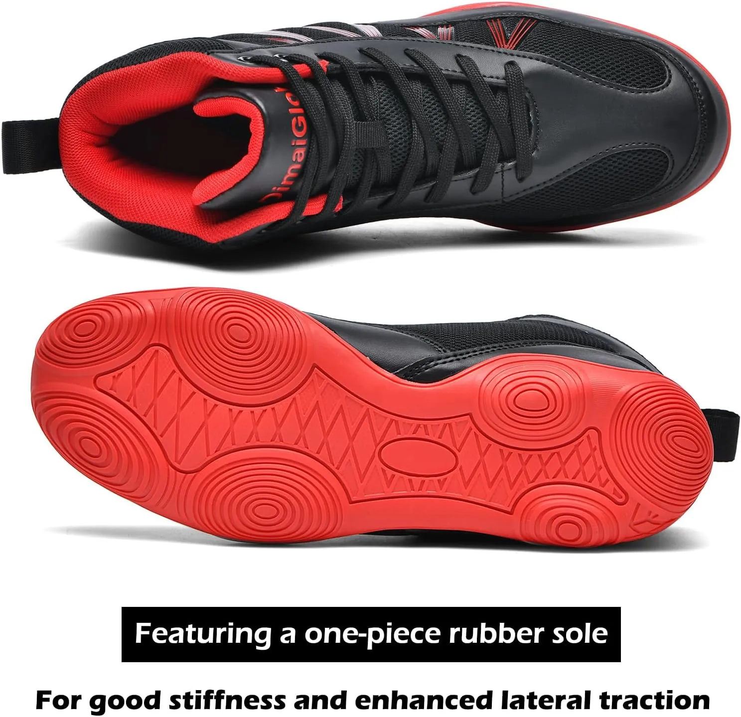 DimaiGlobal Men's Wrestling Shoe Boxing Shoes Zero Drop Sole High Top Fighting Shoes Fitness Sneaker Taekwondo Karate Martial Arts Weightlifting Training Shoes
