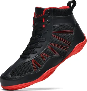 DimaiGlobal Men's Wrestling Shoe Boxing Shoes Zero Drop Sole High Top Fighting Shoes Fitness Sneaker Taekwondo Karate Martial Arts Weightlifting Training Shoes