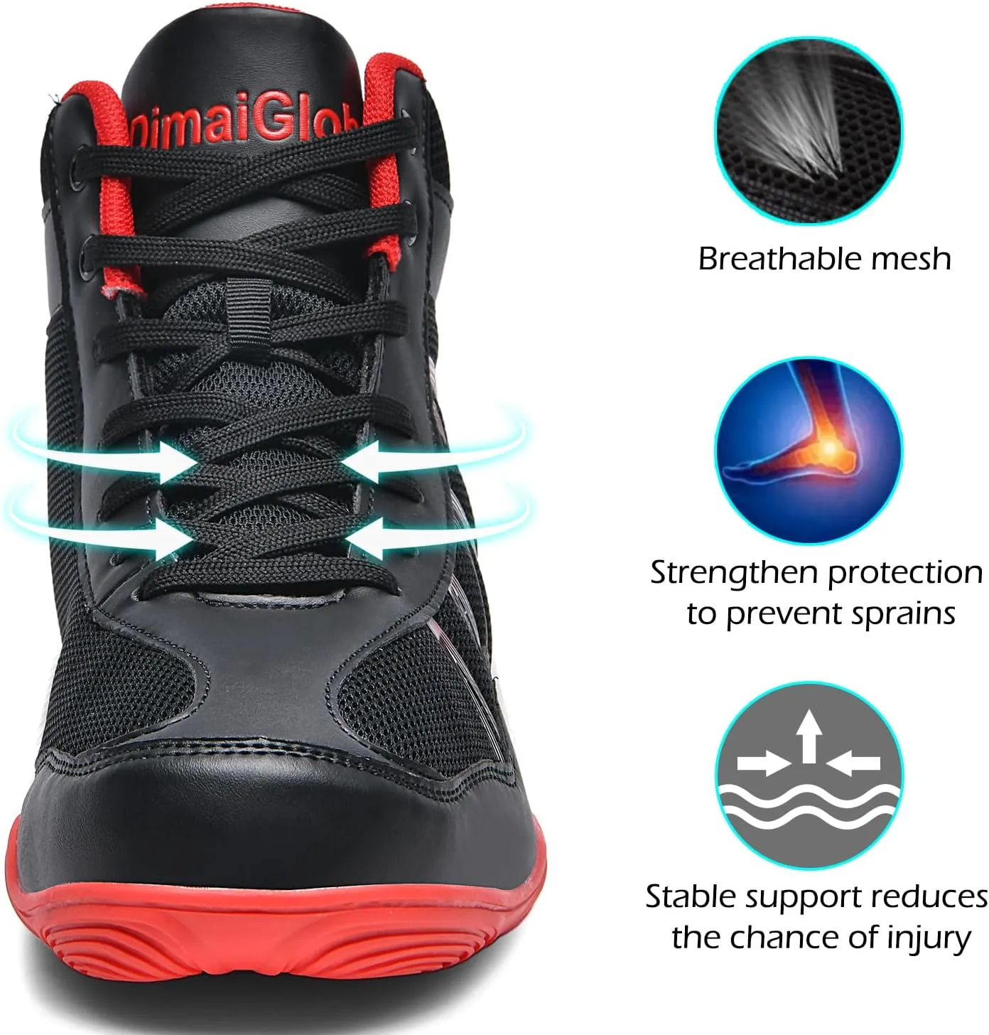 DimaiGlobal Men's Wrestling Shoe Boxing Shoes Zero Drop Sole High Top Fighting Shoes Fitness Sneaker Taekwondo Karate Martial Arts Weightlifting Training Shoes