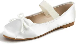 DINTAHA Ballet Flats with Strap Bow Mary Jane Flats for Women,Satin Wedding Dress Shoes
