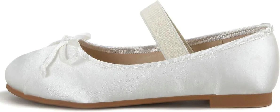 DINTAHA Ballet Flats with Strap Bow Mary Jane Flats for Women,Satin Wedding Dress Shoes