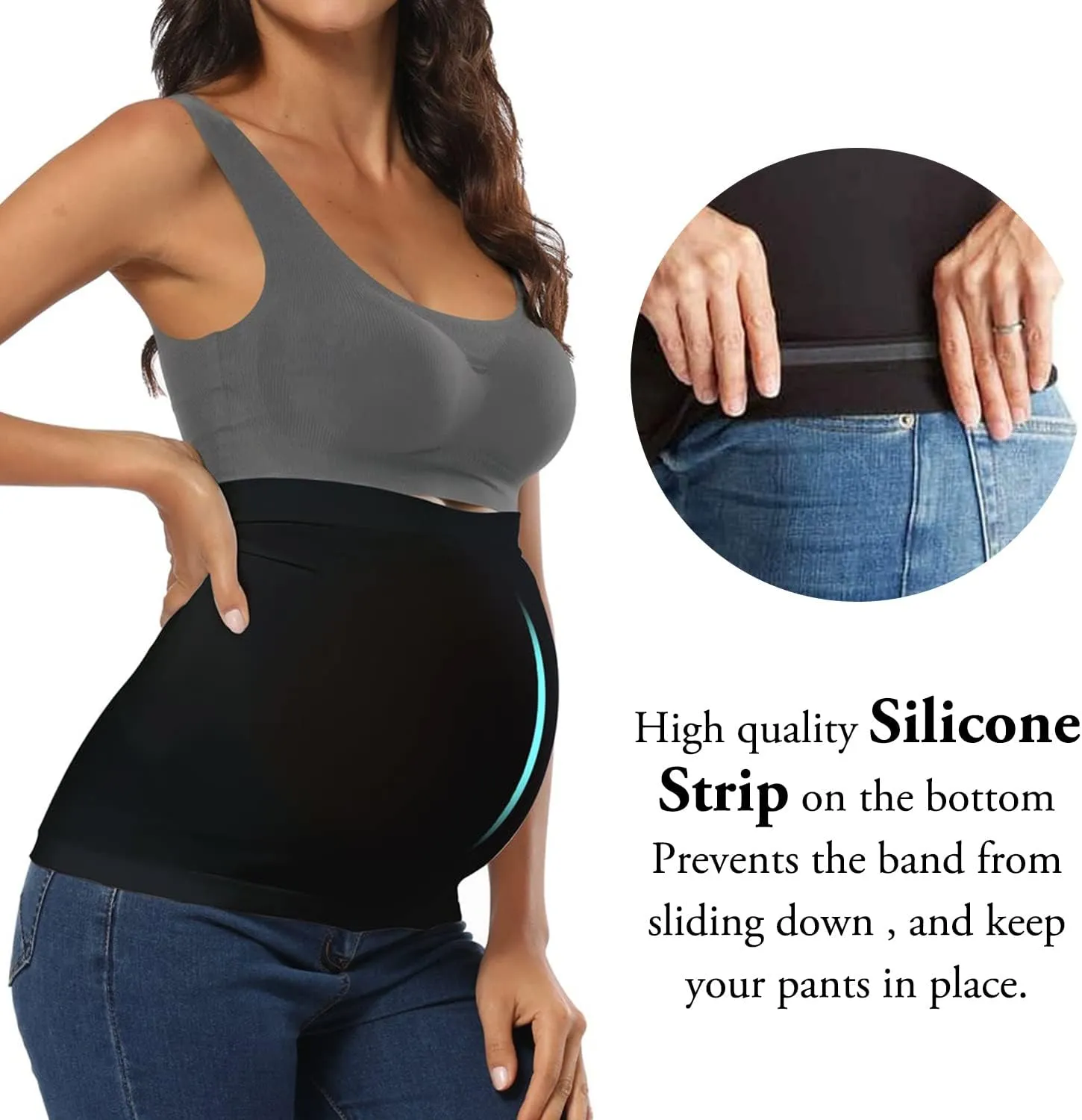 DIRAVO Womens Maternity Belly Band for Pregnancy Non-slip Silicone Stretch Pregnancy Support Belly Belt Bands…