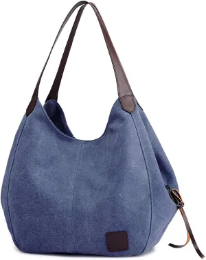 DOURR Women's Multi-pocket Shoulder Bag Fashion Cotton Canvas Handbag Tote Purse
