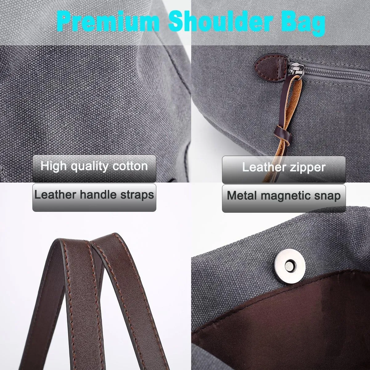 DOURR Women's Multi-pocket Shoulder Bag Fashion Cotton Canvas Handbag Tote Purse