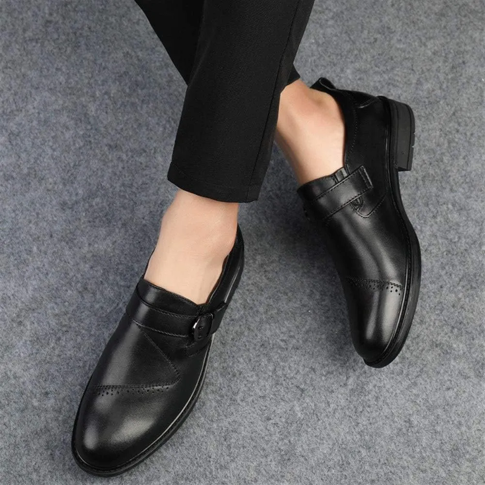 Dress Oxford for Men Slip On Round Toe Monk Strap Cowhide Block Heel Low Top Non Slip Resistant Walking Suitable for Many Occasions