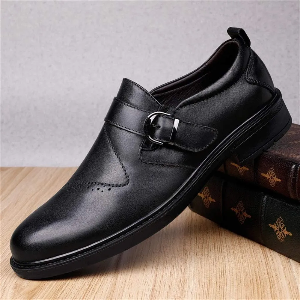 Dress Oxford for Men Slip On Round Toe Monk Strap Cowhide Block Heel Low Top Non Slip Resistant Walking Suitable for Many Occasions