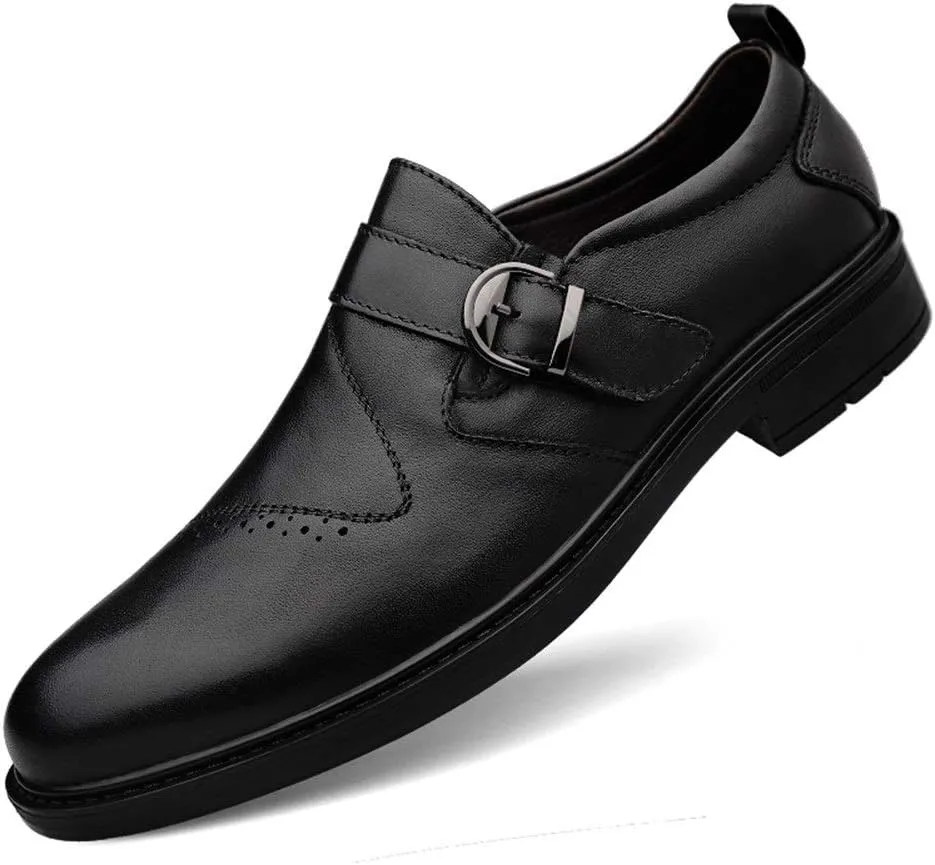 Dress Oxford for Men Slip On Round Toe Monk Strap Cowhide Block Heel Low Top Non Slip Resistant Walking Suitable for Many Occasions
