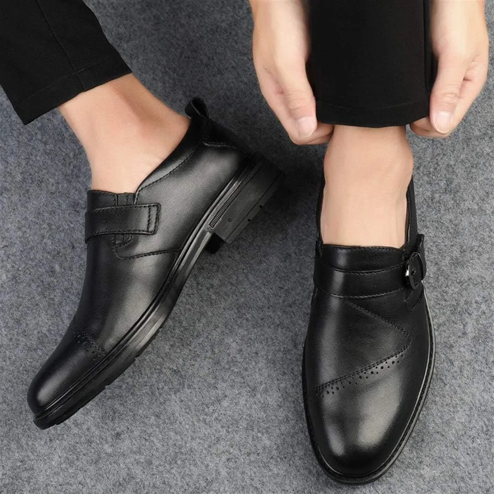 Dress Oxford for Men Slip On Round Toe Monk Strap Cowhide Block Heel Low Top Non Slip Resistant Walking Suitable for Many Occasions