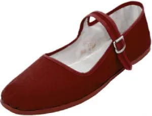 Easy USA Women's Cotton Mary Jane Shoes Ballerina Ballet Flats Shoes 118 Burgundy 9