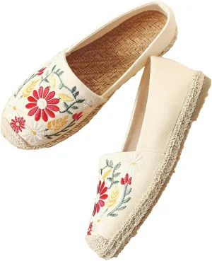 Espadrilles for Women Flat Sandals 2024 Spring Summer Casual Comfortable Canvas Slip on Shoes