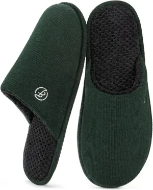 EverFoams Men's Cotton Knit Slippers Lightweight Memory Foam Indoor House Shoes with Anti-Skid Sole