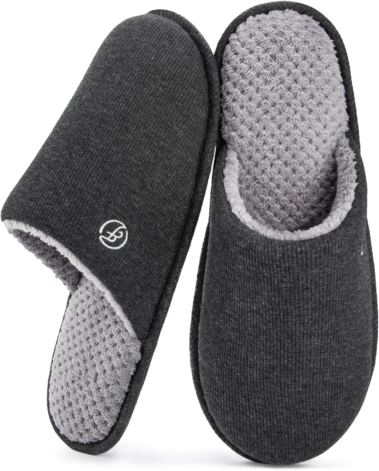 EverFoams Men's Cotton Knit Slippers Lightweight Memory Foam Indoor House Shoes with Anti-Skid Sole