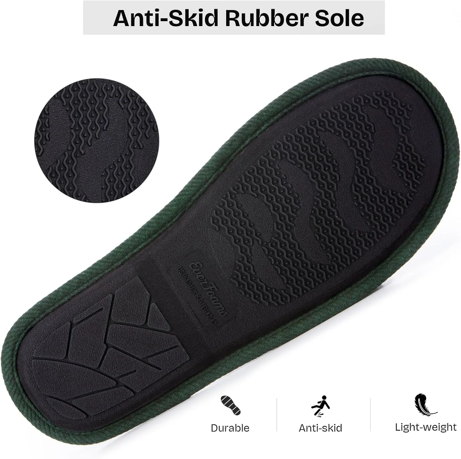 EverFoams Men's Cotton Knit Slippers Lightweight Memory Foam Indoor House Shoes with Anti-Skid Sole
