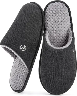 EverFoams Men's Cotton Knit Slippers Lightweight Memory Foam Indoor House Shoes with Anti-Skid Sole