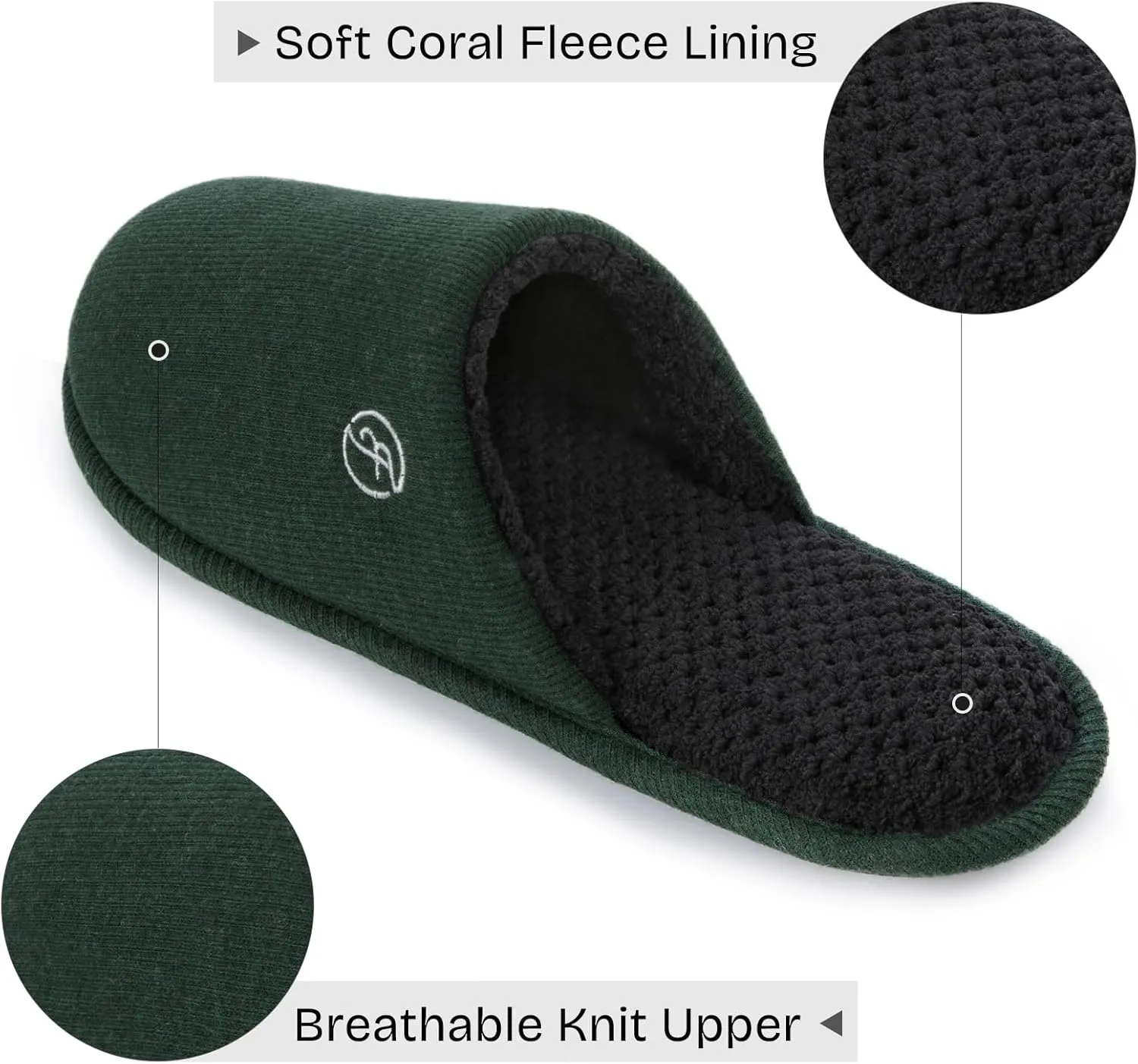 EverFoams Men's Cotton Knit Slippers Lightweight Memory Foam Indoor House Shoes with Anti-Skid Sole