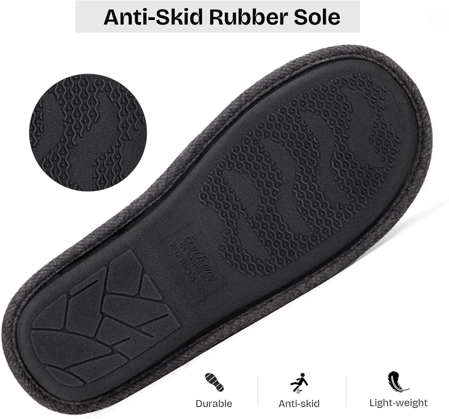 EverFoams Men's Cotton Knit Slippers Lightweight Memory Foam Indoor House Shoes with Anti-Skid Sole