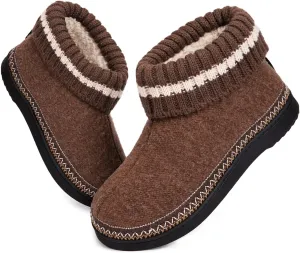 EverFoams Women's Bootie Slippers Non-slip Comfy Winter Indoor House Shoes with Knitted Collar