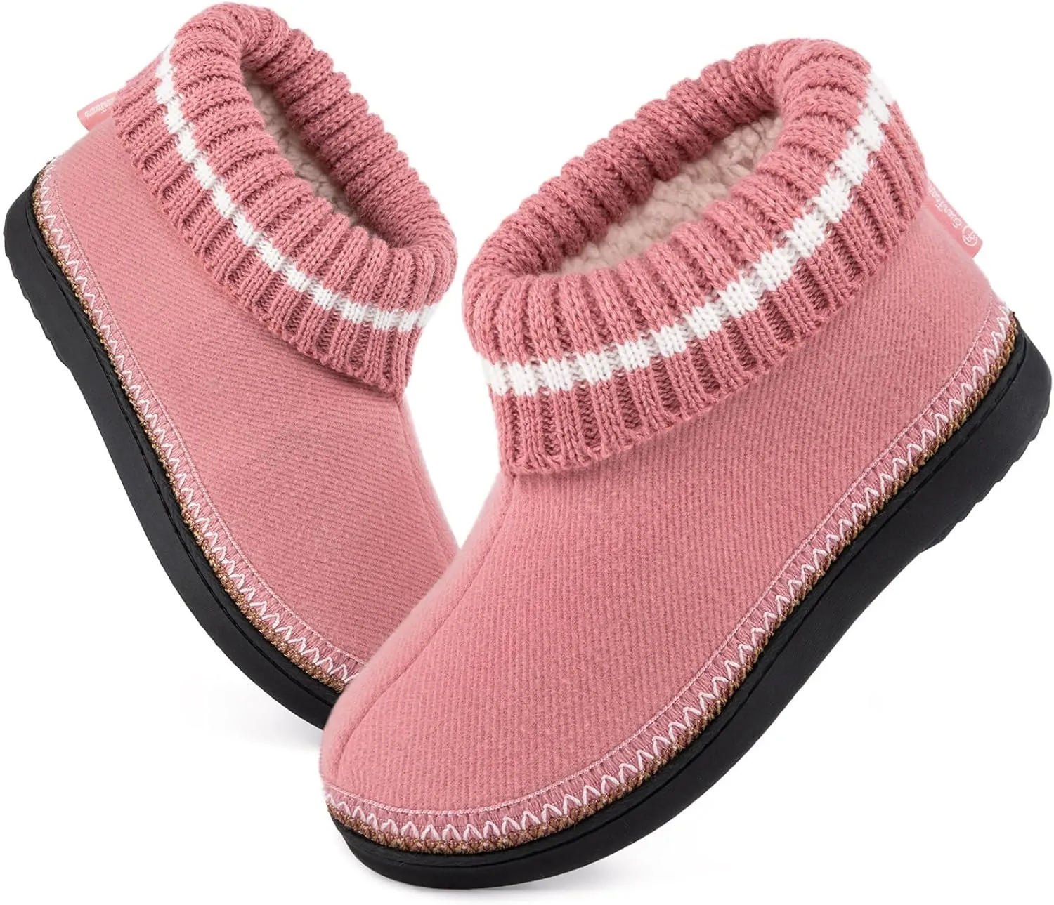 EverFoams Women's Bootie Slippers Non-slip Comfy Winter Indoor House Shoes with Knitted Collar