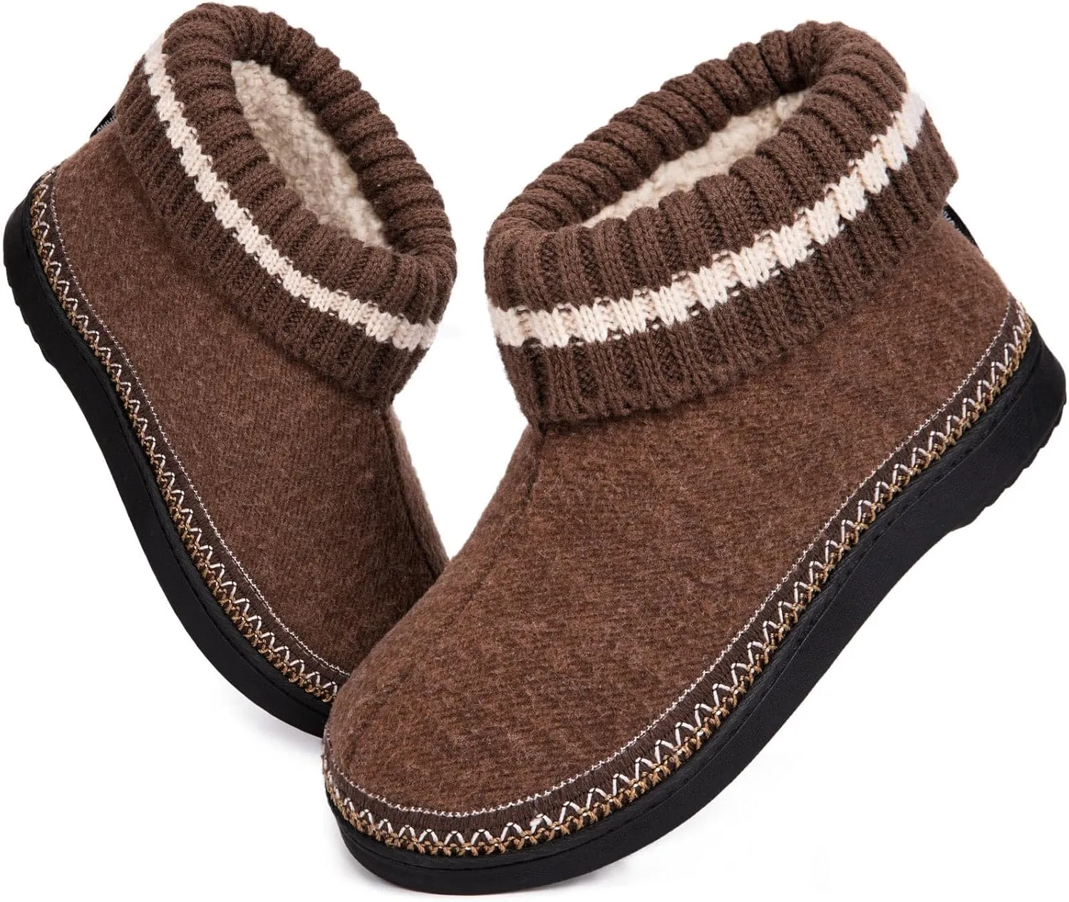 EverFoams Women's Bootie Slippers Non-slip Comfy Winter Indoor House Shoes with Knitted Collar
