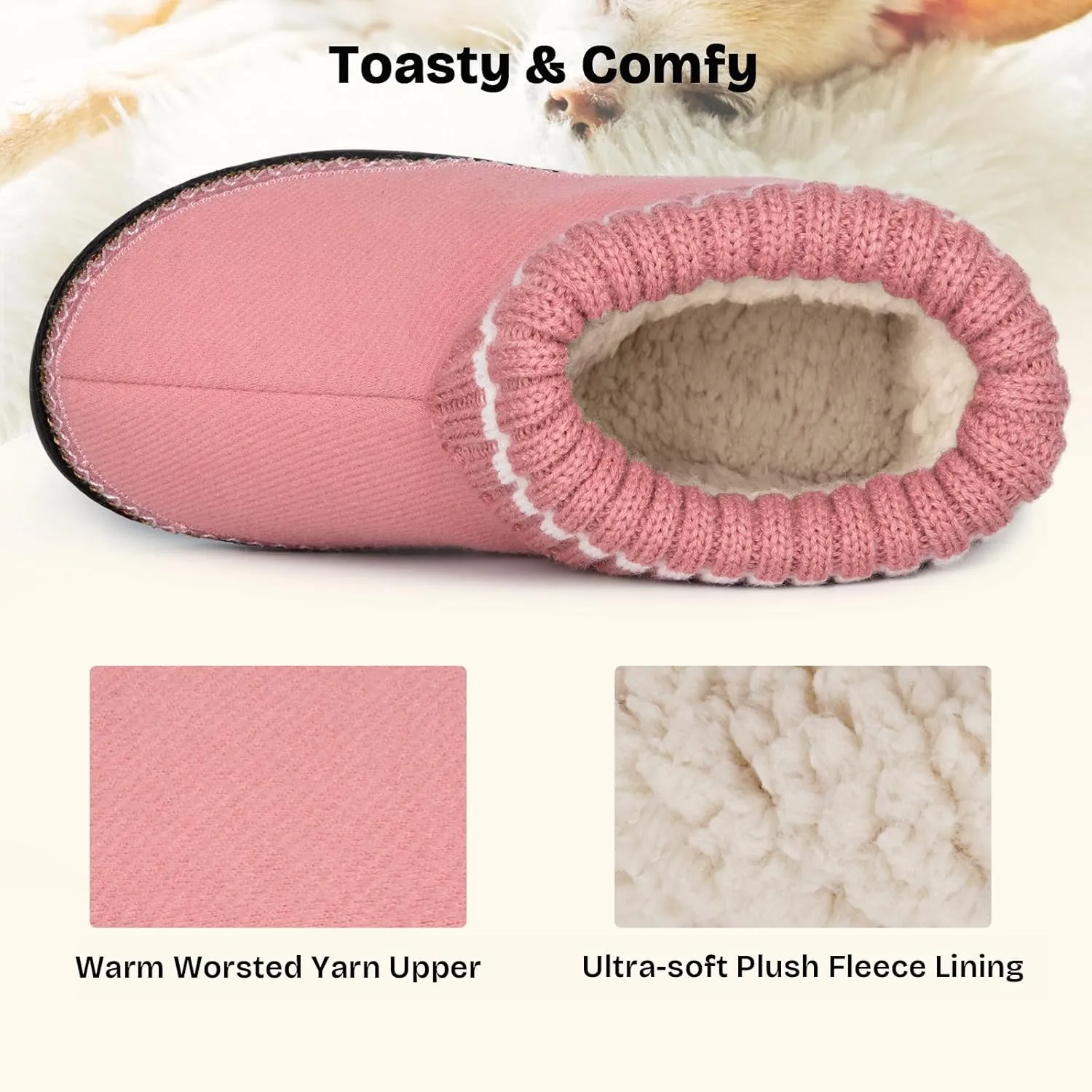 EverFoams Women's Bootie Slippers Non-slip Comfy Winter Indoor House Shoes with Knitted Collar