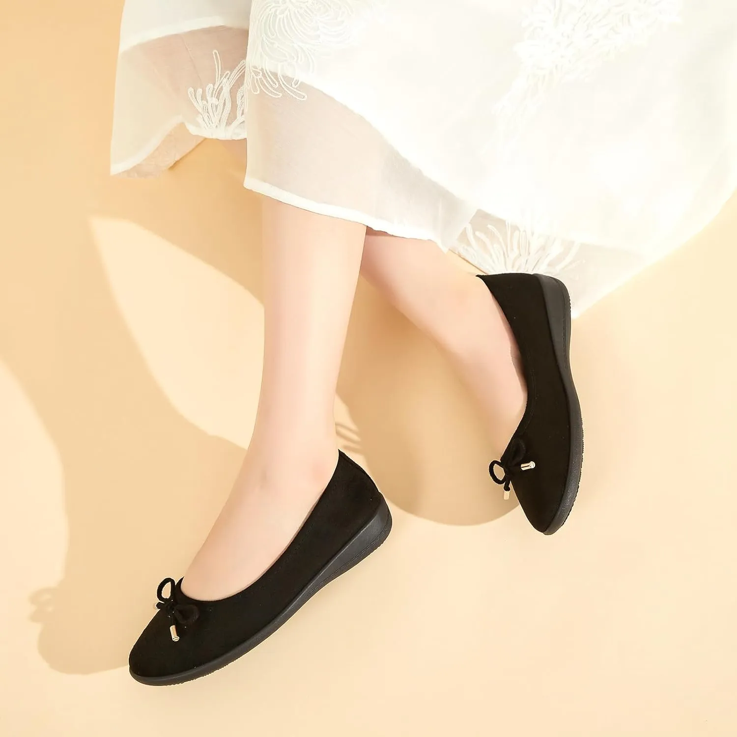 Eydram Women's Flats with Bowknot,Faux Suede Womens Dress Shoes,Round Toe Ballet Flats