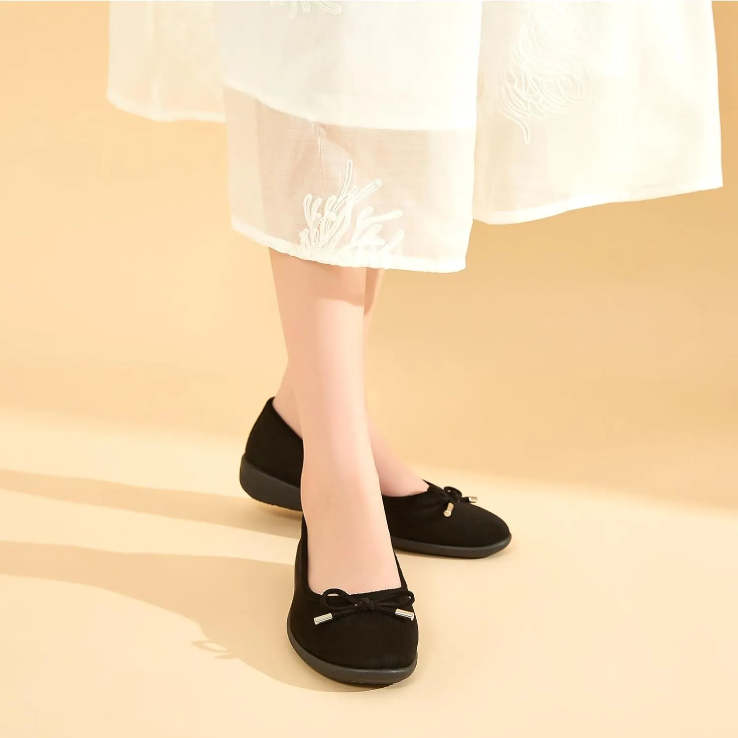 Eydram Women's Flats with Bowknot,Faux Suede Womens Dress Shoes,Round Toe Ballet Flats