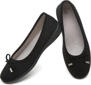 Eydram Women's Flats with Bowknot,Faux Suede Womens Dress Shoes,Round Toe Ballet Flats