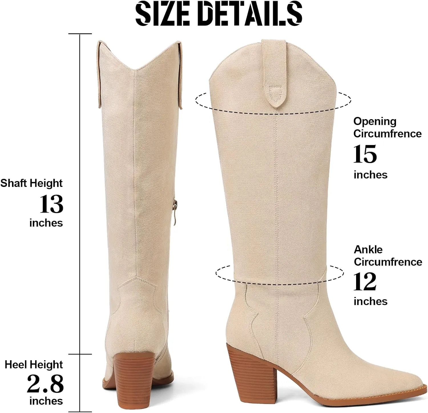 femflame Cowboy Boots for Women Pointed Toe Chunky Heel Knee High Boots Embroidered Western Boots