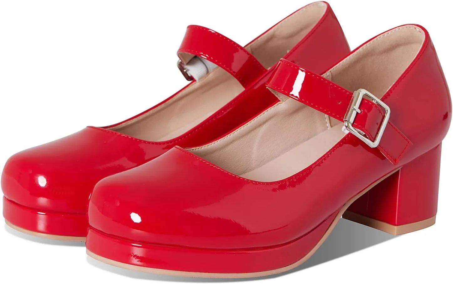 femflame Women's Low Chunky Heel Mary Jane Pumps Ankle Buckle Strap Sweet Round Toe Dress Shoes JK Cosplay Uniform Dress Shoes