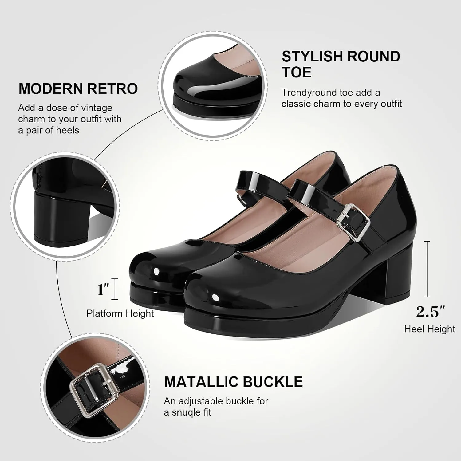 femflame Women's Low Chunky Heel Mary Jane Pumps Ankle Buckle Strap Sweet Round Toe Dress Shoes JK Cosplay Uniform Dress Shoes