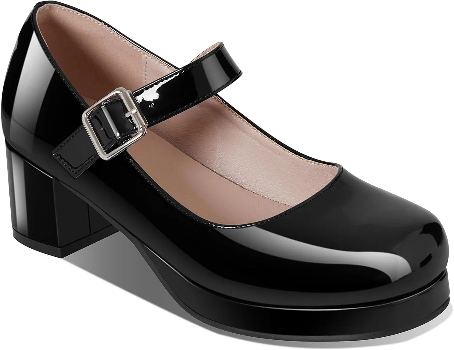 femflame Women's Low Chunky Heel Mary Jane Pumps Ankle Buckle Strap Sweet Round Toe Dress Shoes JK Cosplay Uniform Dress Shoes