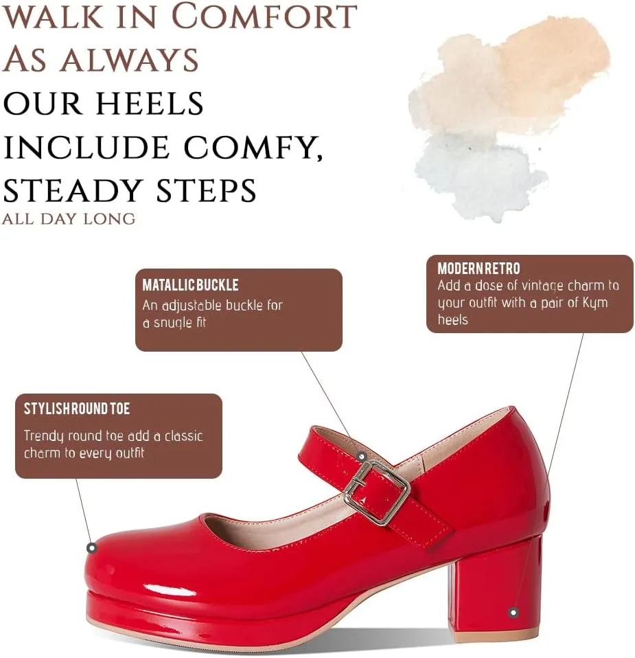 femflame Women's Low Chunky Heel Mary Jane Pumps Ankle Buckle Strap Sweet Round Toe Dress Shoes JK Cosplay Uniform Dress Shoes