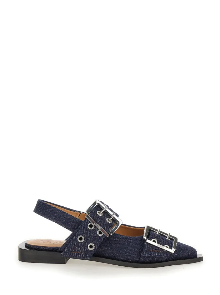 Feminine Buckle Ballerina Denim