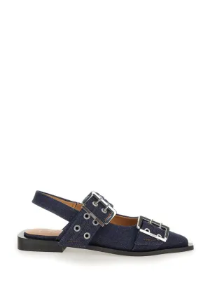 Feminine Buckle Ballerina Denim