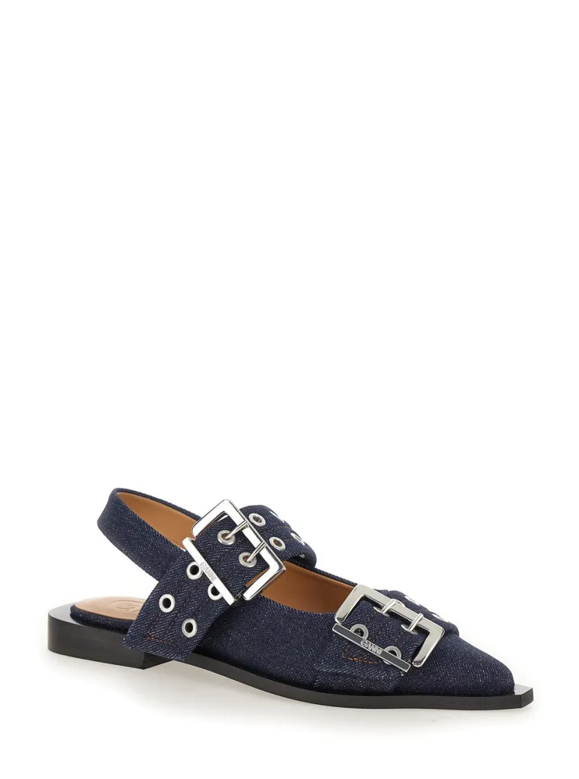 Feminine Buckle Ballerina Denim