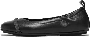 FitFlop Allegro Opul-Trim Leather Ballet Flats Black 6 M (B)