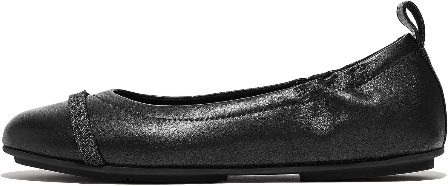 FitFlop Allegro Opul-Trim Leather Ballet Flats Black 6 M (B)