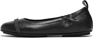 FitFlop Allegro Opul-Trim Leather Ballet Flats Black 7 M (B)