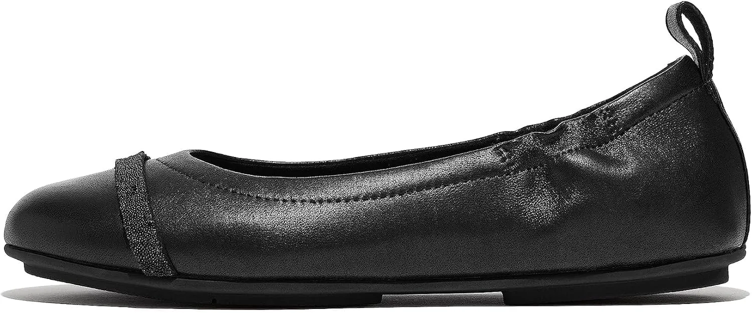 FitFlop Allegro Opul-Trim Leather Ballet Flats Black 7 M (B)