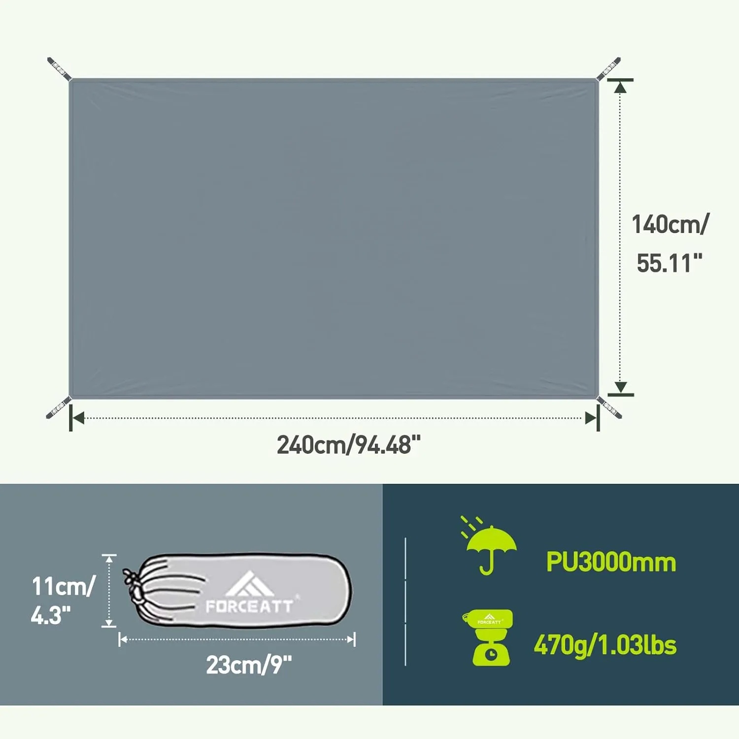 Forceatt Waterproof Camping Tarp, 2 Person Ultralight Tent tarp for Picnic and Beach Mat,Tent Footprint and Hiking
