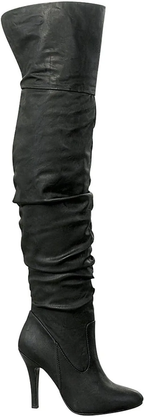 Forever Link Womens Focus-33 Fashion Stylish Pull On Over Knee High Sexy Boots,Black,8.5