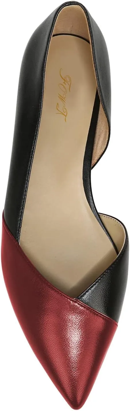 FOWT Spring Two-Toned Leather Leopard Print Patchwork Half D'Orsay Flats Chic Sexy Pointed Toe Slip on Low Heel Shoes Elegant Simple Office Black Ballet Flats for Women, US Size 4-16 M