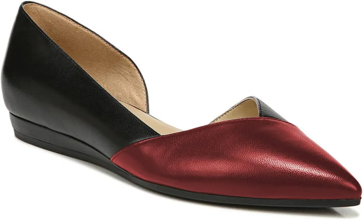 FOWT Spring Two-Toned Leather Leopard Print Patchwork Half D'Orsay Flats Chic Sexy Pointed Toe Slip on Low Heel Shoes Elegant Simple Office Black Ballet Flats for Women, US Size 4-16 M
