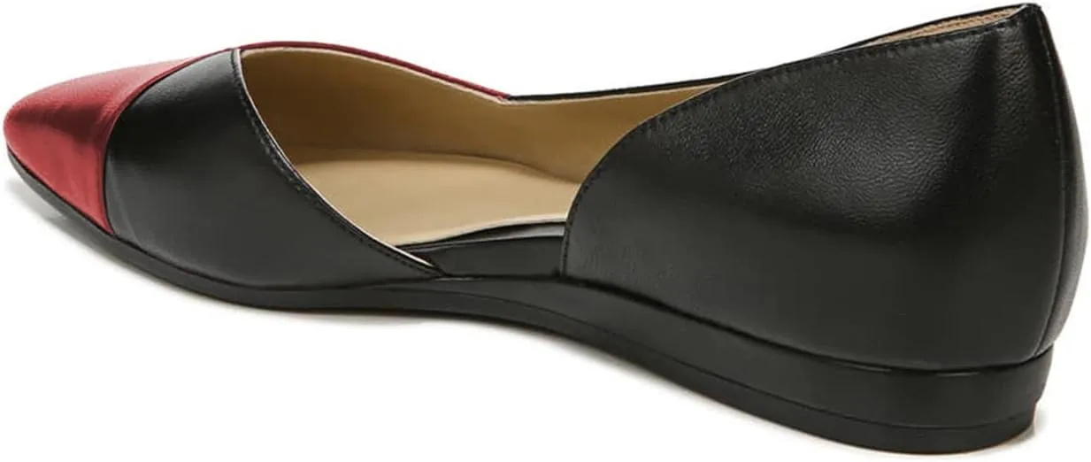 FOWT Spring Two-Toned Leather Leopard Print Patchwork Half D'Orsay Flats Chic Sexy Pointed Toe Slip on Low Heel Shoes Elegant Simple Office Black Ballet Flats for Women, US Size 4-16 M