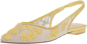 FOWT Women Elegant Pointed Toe Embroidered Mesh Slingback Ballet Flats Elastic Backtrap Comfy Party Dress Leisure Flat Sandals Size 4-16 US