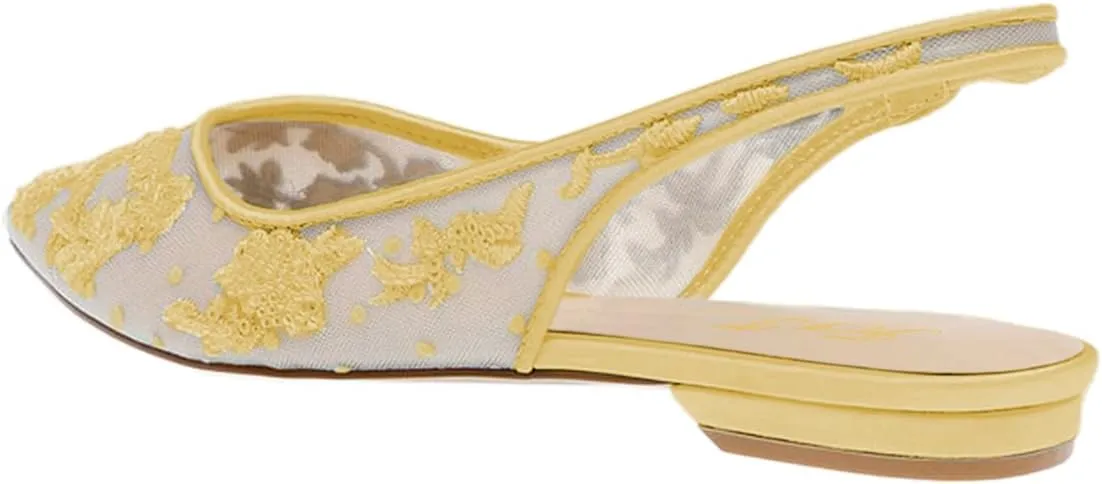FOWT Women Elegant Pointed Toe Embroidered Mesh Slingback Ballet Flats Elastic Backtrap Comfy Party Dress Leisure Flat Sandals Size 4-16 US