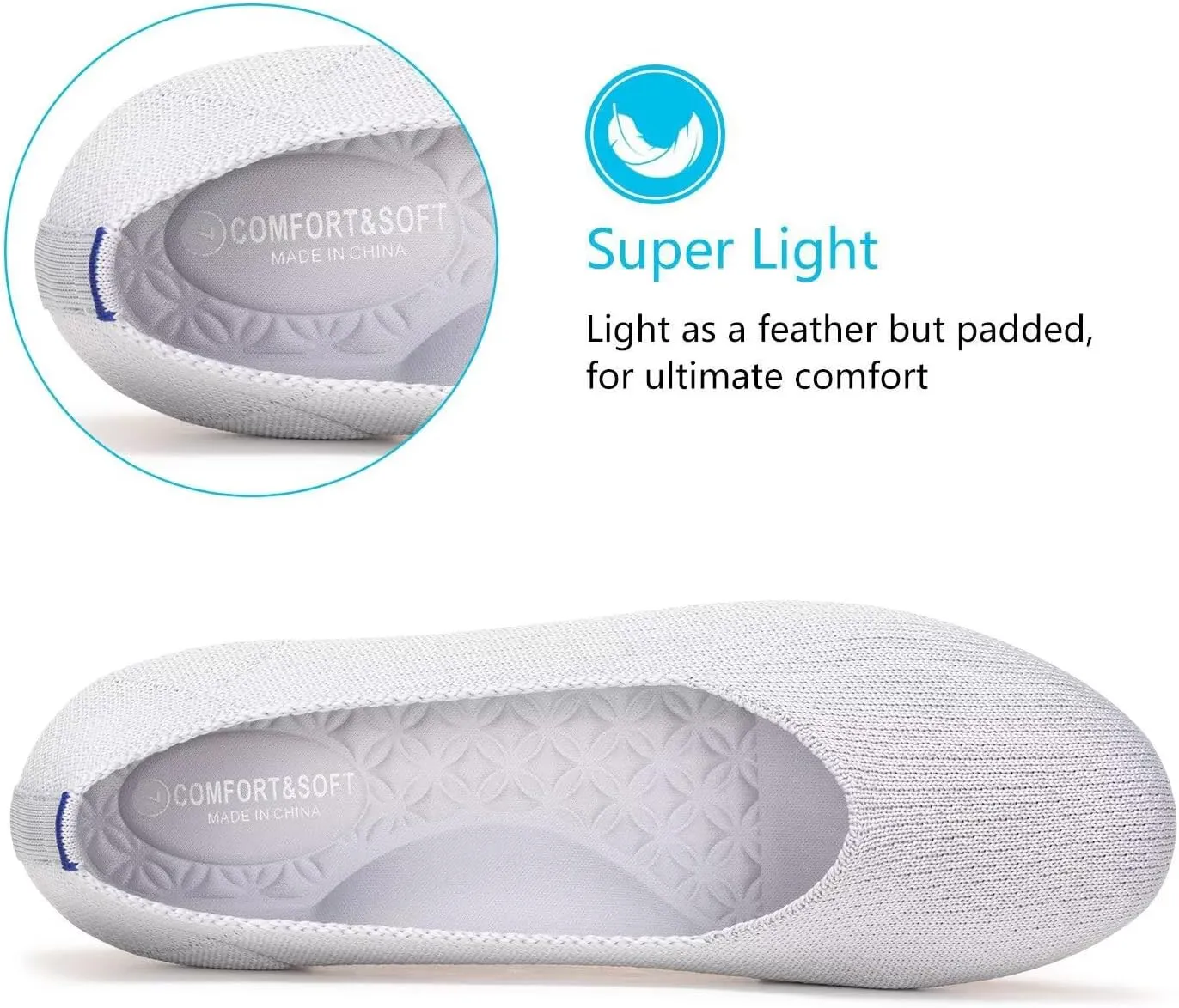 Frank Mully Women’s Ballet Flat Shoes Knit Dress Shoes Round Toe Slip On Ballerina Walking Flats Shoes for Woman Low Wedge Comfort Soft