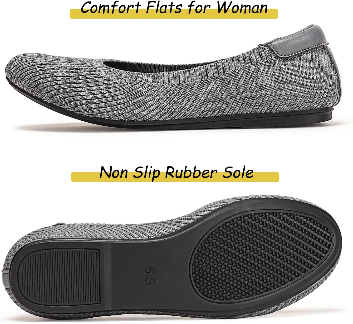 Frank Mully Women’s Ballet Flat Shoes Knit Dress Shoes Round Toe Slip On Ballerina Walking Flats Shoes for Woman Low Wedge Comfort Soft